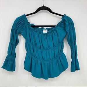 Lovers & Friends Blue Ruched off the shoulder Pull-Over Blouse XS